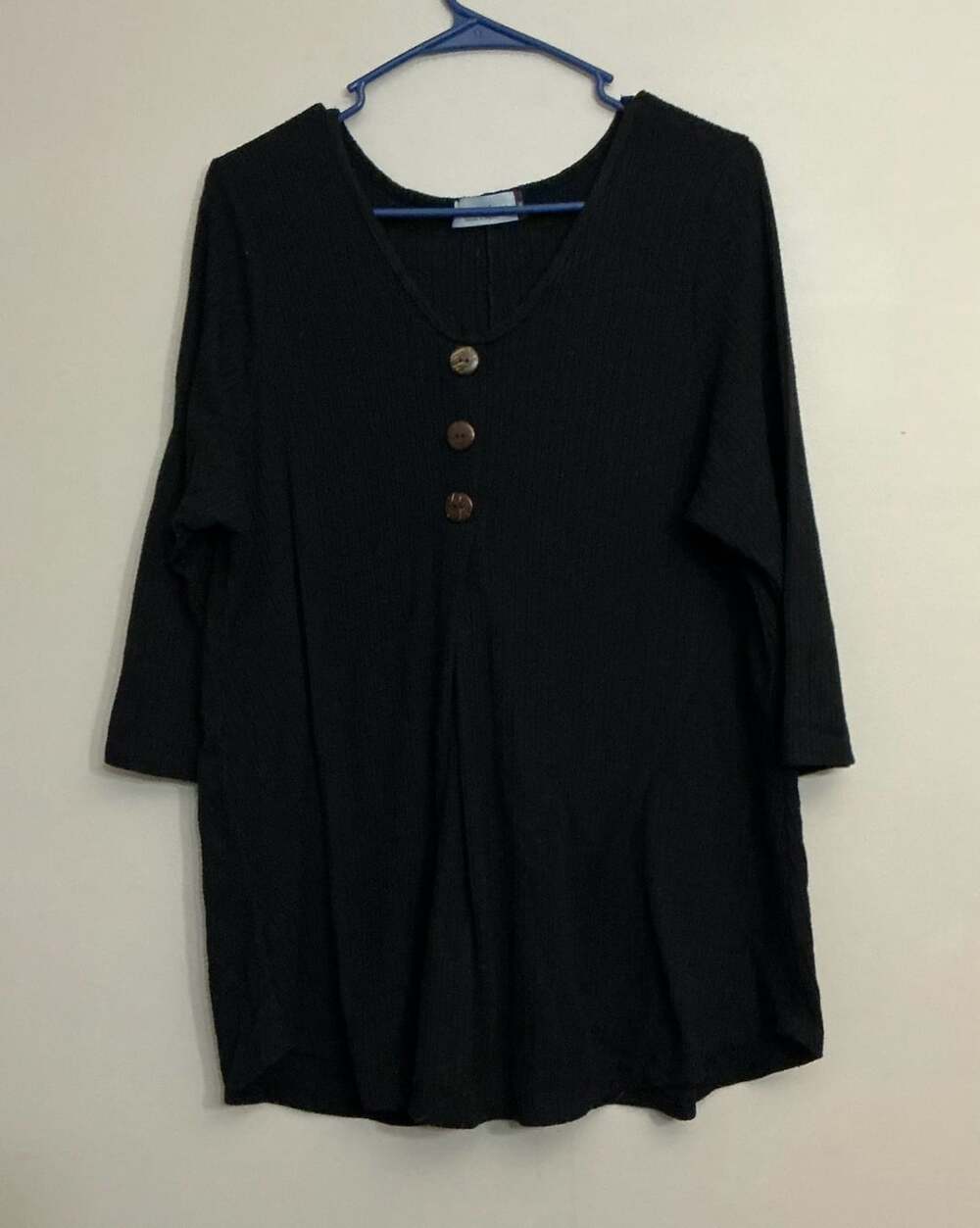 Star Vixen Black Waffle Knit V-Neck Button Front 3/4 Sleeve Tunic Top  Size 3X